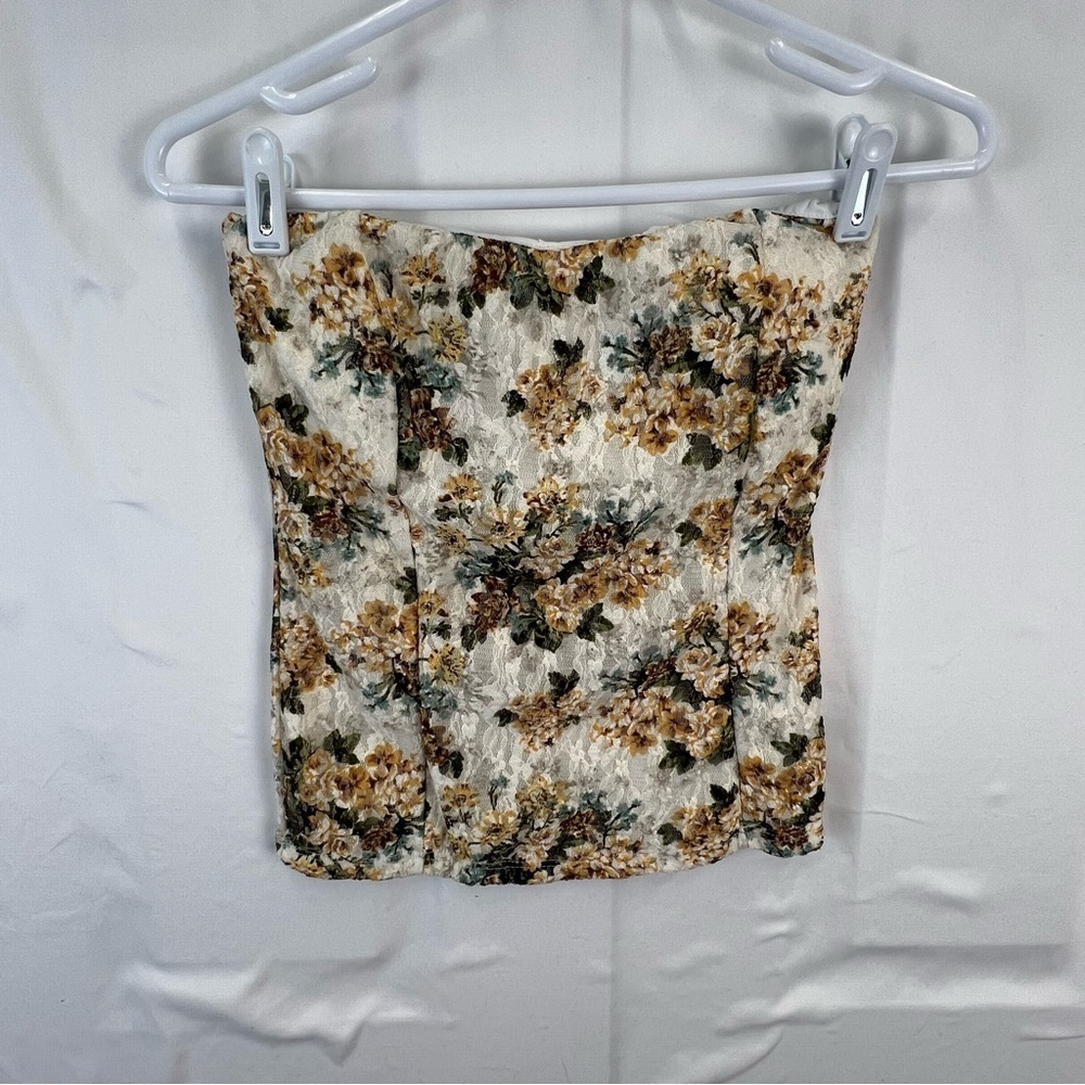Body C - Small - Women's Top - Lace - Brown White - Strapless - Padded